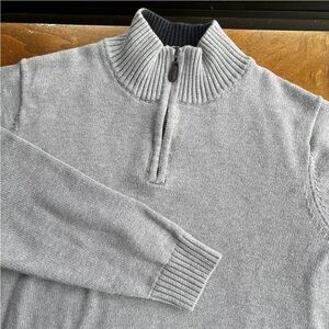 LL Bean Mens 1/4 Zip Pullover Sweater Large Gray 100% Cotton Classic Office